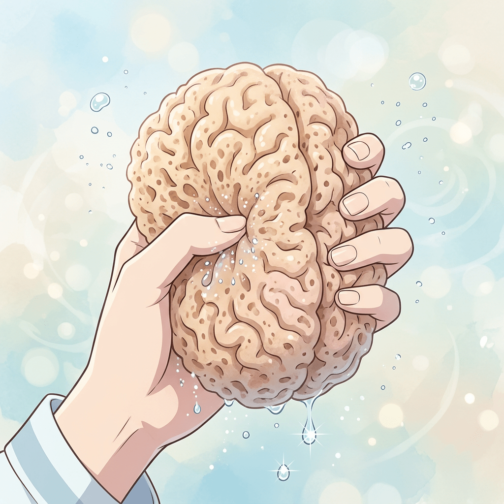 Brain as sponge being gently squeezed